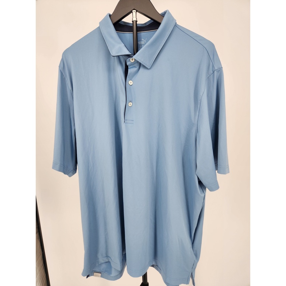 Puma Golf Mens XXL Blue Short Sleeve Performance Polo Shirt Enjoy Golf Logo